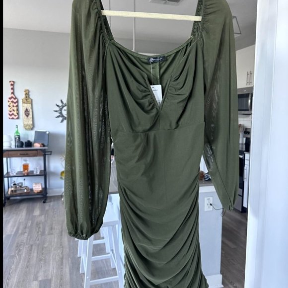 Women's Green Mini Dress Wtht Long Sleeve Cocktail Party Dress - Picture 3 of 7